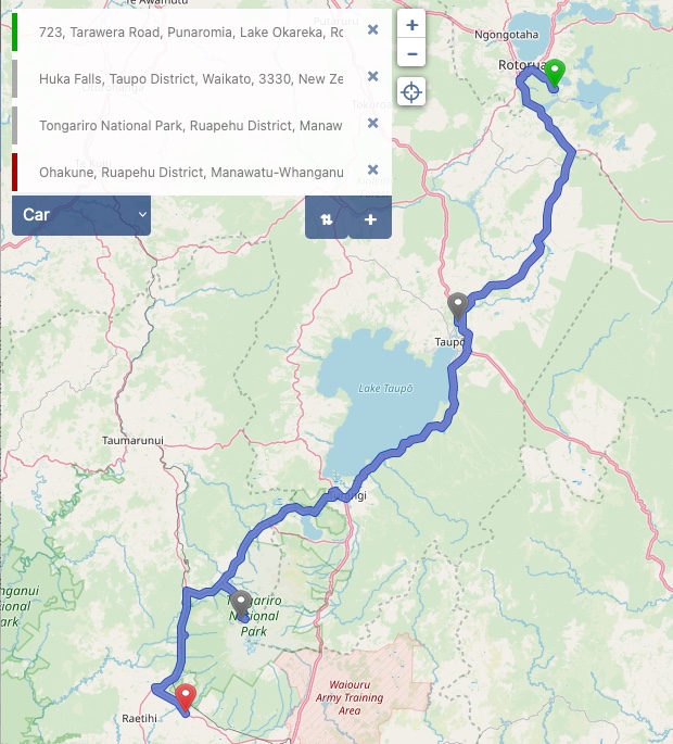 Von Rotorua nach Ohakune - Kartenmaterial (c) OpenStreetMap-Mitwirkende
