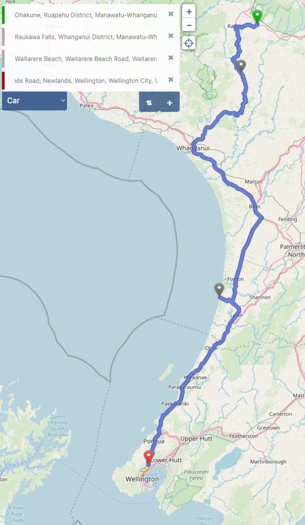 Von Ohakune nach Wellington - Kartenmaterial (c) OpenStreetMap-Mitwirkende
