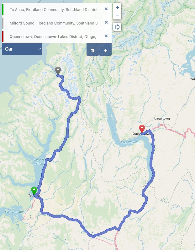 Über den Milford Sound nach Queenstown - Kartenmaterial (c) OpenStreetMap-Mitwirkende