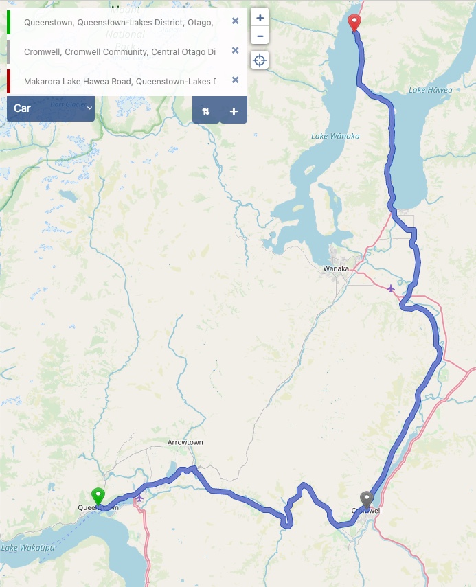 Von Queenstown zum Lake Wanaka - Kartenmaterial (c) OpenStreetMap-Mitwirkende
