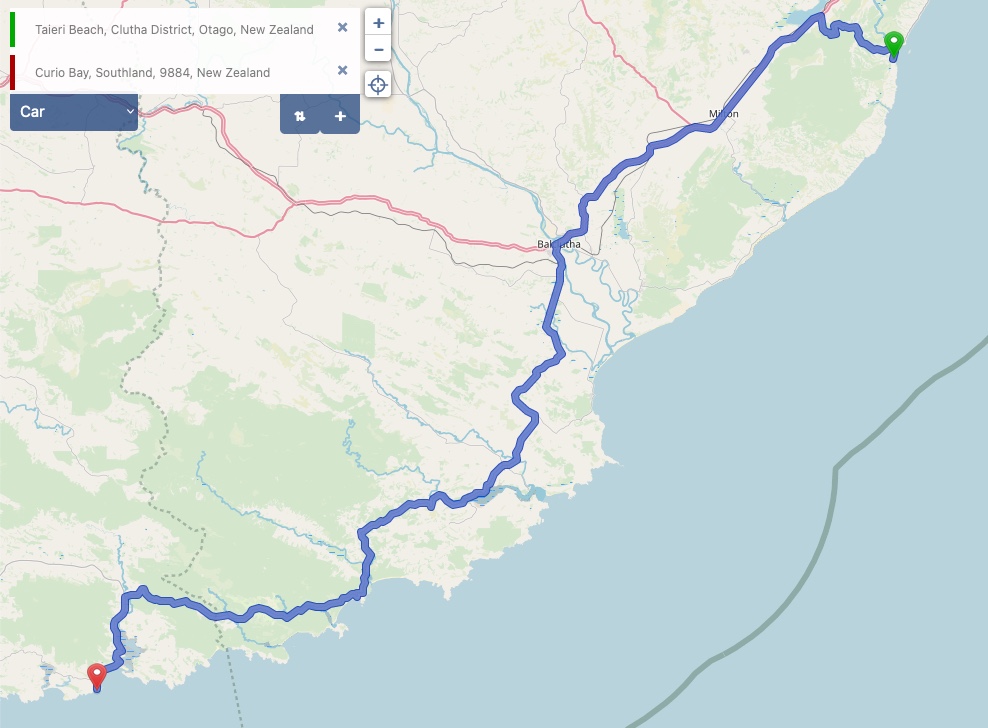 Nach Curio Bay - Kartenmaterial (c) OpenStreetMap-Mitwirkende