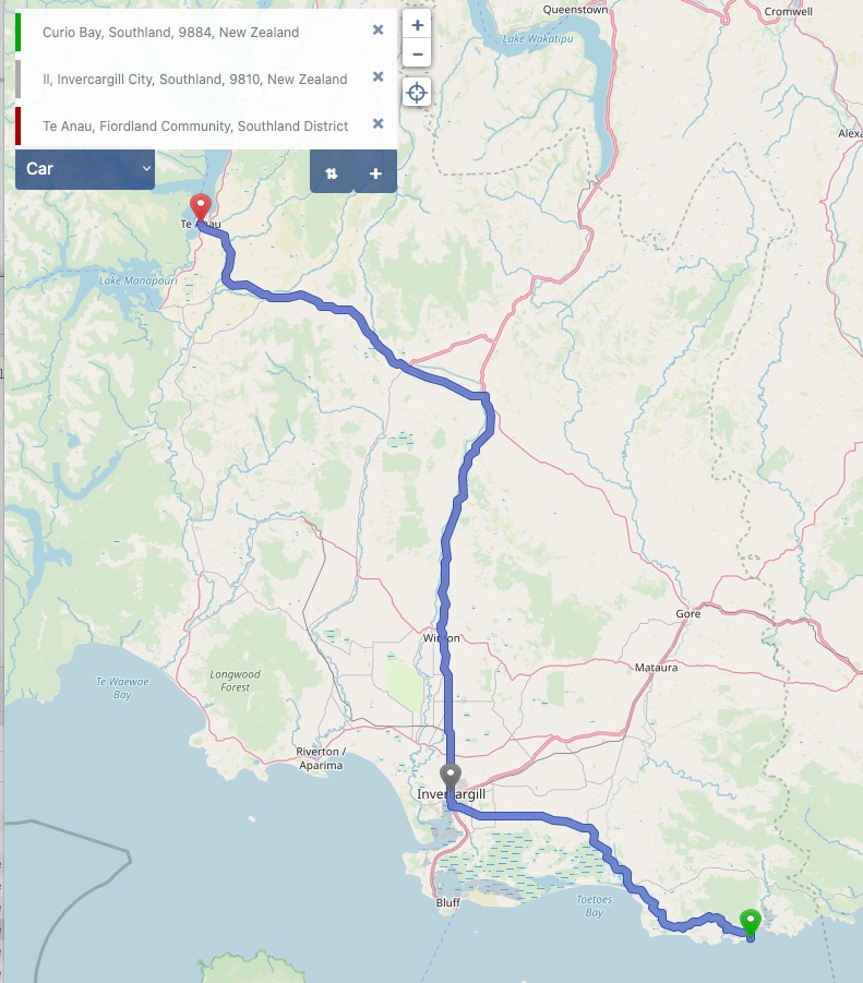 Von Curio Bay nach Te Anau - Kartenmaterial (c) OpenStreetMap-Mitwirkende