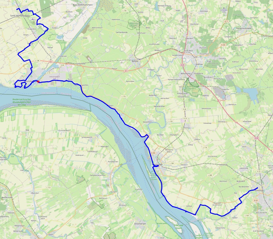 Landkarte mit der Route von Tag 2
