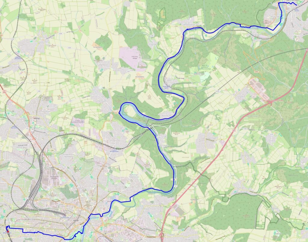 Karte mit der Route von Tag 1 