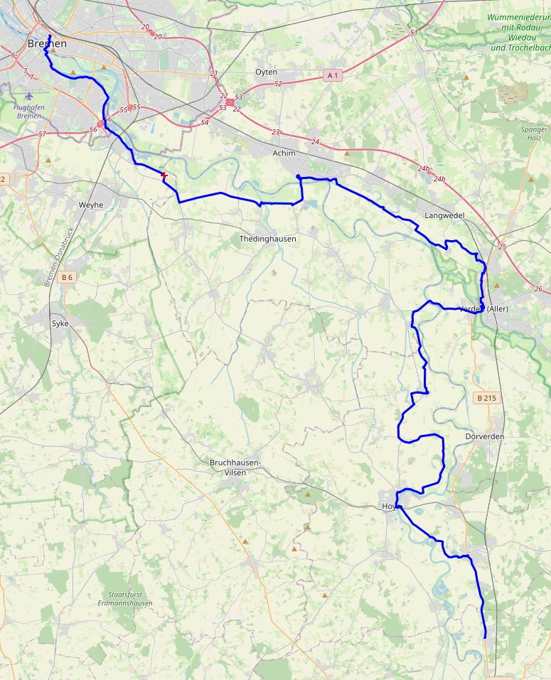 Landkarte mit unserer Route von Tag 6